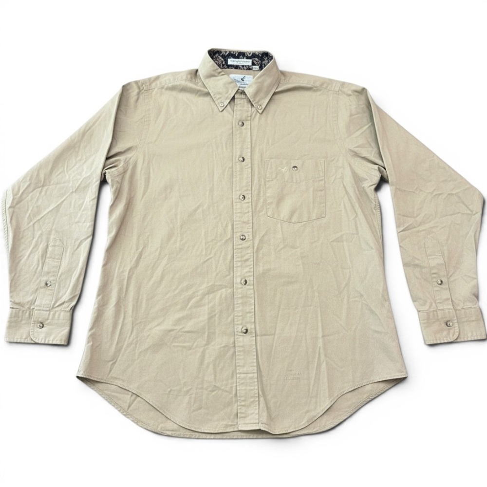 Vintage Flying Scotsman USA Tan Cotton Button Down Shirt Paisley Flip Cuffs L